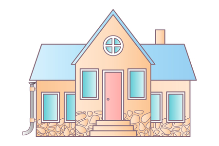 Isolated house on white. Vector flat icon suburban american houses. For web design and application interface, also useful for infographics. Vector illustration.のイラスト素材