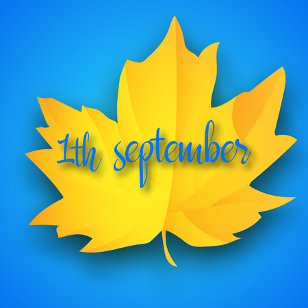 First September Autumn light blue Background. Bright yellow autumn maple leaf. Vector illustration. Welcome Back to school.のイラスト素材
