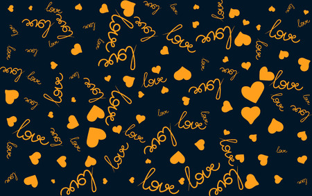 Vector seamless pattern with handwritten Love word and hearts. Romantic design, perfect for Valentine s day prints and patternsのイラスト素材