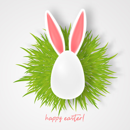 Vector Happy Easter Greeting Card with Color Easter Ears and eggのイラスト素材