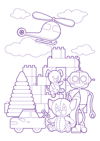 Coloring book with set of different toys for boys and girlsのイラスト素材