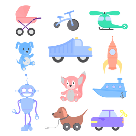 Kids toys set. Flat style vector illustration.のイラスト素材