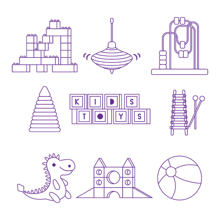 Kids toys set like ball and dinosaur. Flat style vector illustration.のイラスト素材