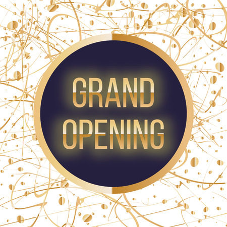 Grand opening sparkling banner. Text typography with golden splashes and ribbons.Gold sparkles. Elegant style. Vector Illustrationのイラスト素材
