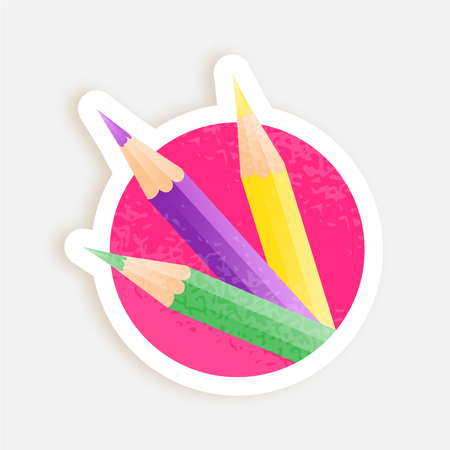 realistic color pencils yellow purple greenのイラスト素材