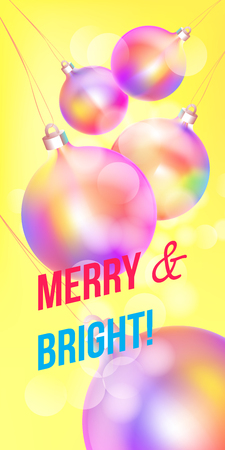Merry Christmas and Happy New Year greeting card of colorful bauble ornament, modern neon color gradients. Holiday night illustration in futuristic glow style. EPS10 vector.のイラスト素材