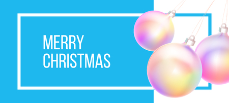 Merry Christmas and Happy New Year greeting card of colorful bauble ornament, modern neon color gradients. Holiday night illustration in futuristic glow style. EPS10 vector.のイラスト素材