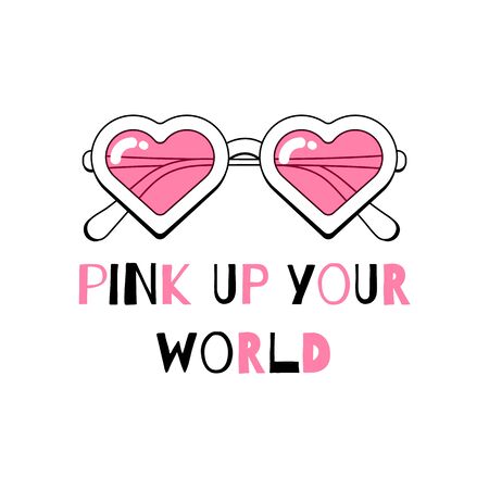 Trendy sunglasses with pink glasses . Hand drawn vector illustration for t-shirt or sweatshirt print.のイラスト素材