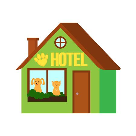 Hotel for pets filled with dog, catのイラスト素材