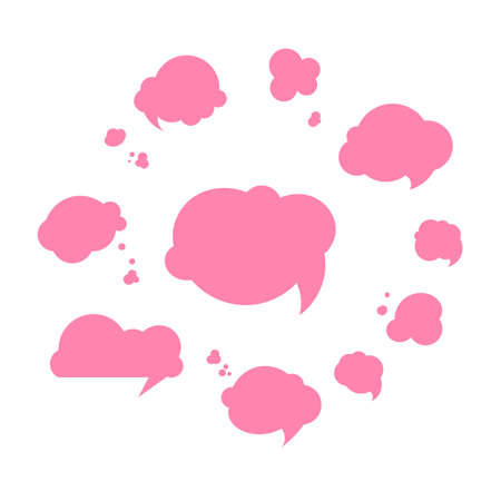 Pink Speech bubble. Dream cloud. Talk balloon. Quote box. Text information frame. Set of vector illustration icons. Thought bubbles. speech balloon.のイラスト素材