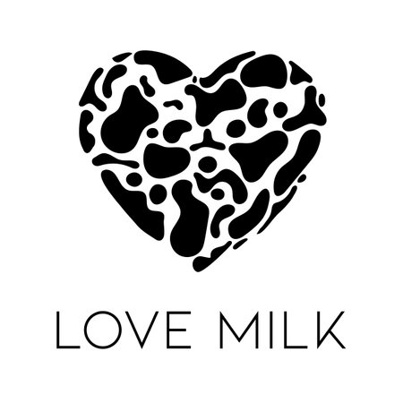 Cow skin in shape of heart. Love milk or milk day. Dairy products print. vector illustration.のイラスト素材