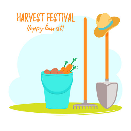 Harvest time poster design. Vector illustration.のイラスト素材
