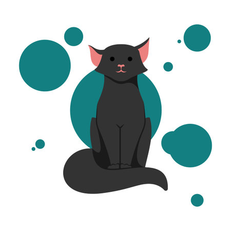 Cartoon black cat sitting drawing. Flat simple style kitten pet, vector illustration.のイラスト素材
