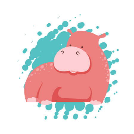 Cartoon Illustration of pink Hippo or Hippopotamus. Funny Animal Character in flat cartoon styleのイラスト素材