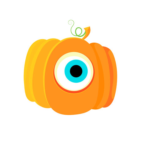 Halloween Pumpkin Cyclops isolated on white background. The main symbol of the Happy Halloween holiday. One-eyed Orange spooky pumpkin with scary smile holiday Halloween.のイラスト素材