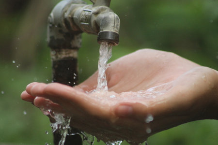 wash hands and take water for ablutionの写真素材