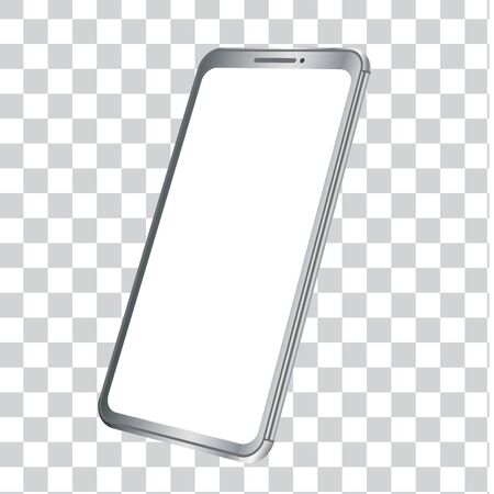 Vector smartphone mockup. 3D illustration of a modern cell phone with frameless blank screen. Template for infographics, websites, landing pages, apps, presentation UI design interface.のイラスト素材