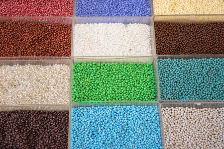 Beans in boxes multi-colored of different sizes and styles sold n local market in Greece