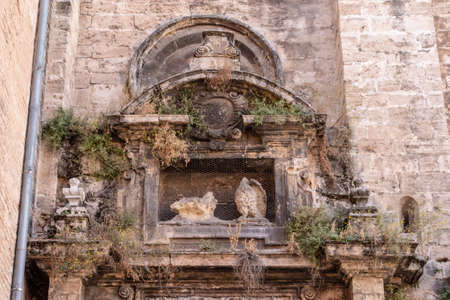 VALENCIA, SPAIN - JULY 15, 2020: Gothic church bas relief of infants, cupid, angels in Valenciaのeditorial素材