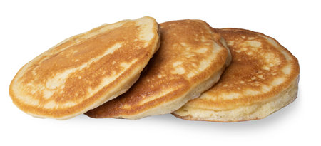Three pancakes thick golden fried for breaksfast or snack.