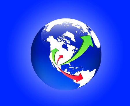 Globe of America with arrows showing the emigrationのイラスト素材