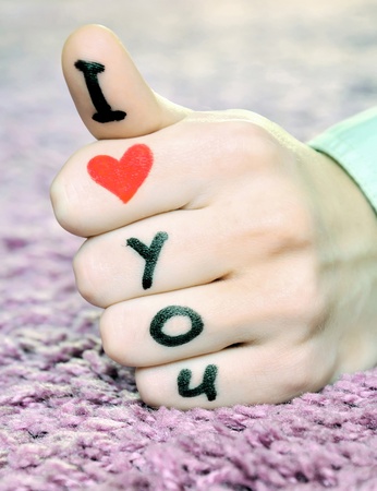 "I love you" on a hand on valentine's dayの写真素材