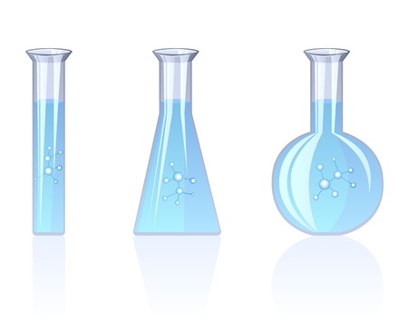 Three flasks abreast with a chemical solution isolated on a white backgroundのイラスト素材