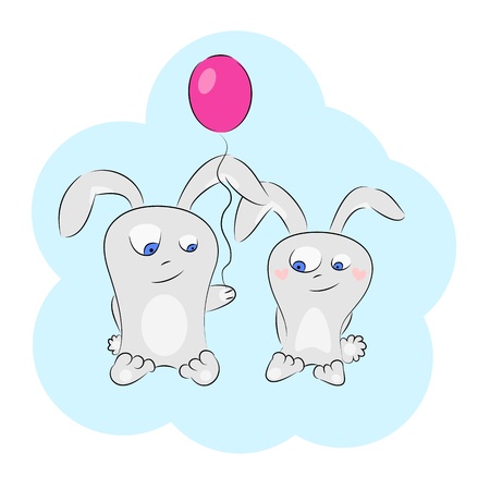 Illustration of two enamoured hares with a balloonのイラスト素材