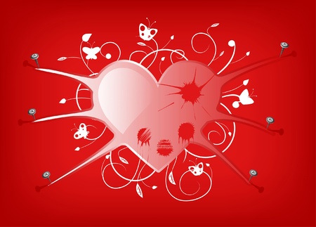 Illustration of the covered with wounds heart chained by nailsのイラスト素材