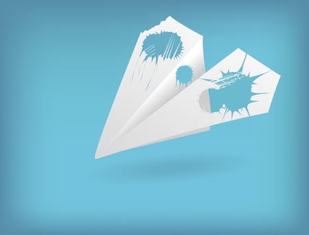 The paper plane with padded wings on a blue backgroundのイラスト素材