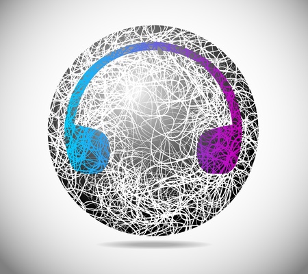 Magic abstract sphere of fine lines with earphonesのイラスト素材
