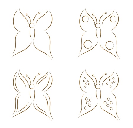 Four golden brush sketch of butterfliesのイラスト素材