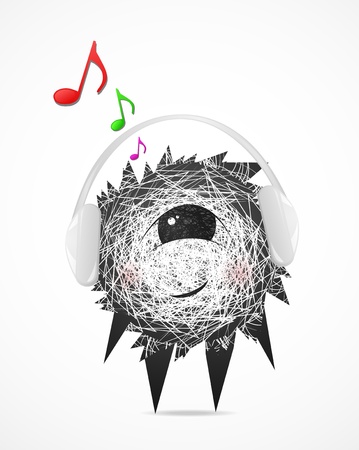 Fluffy listens to music on headphonesのイラスト素材