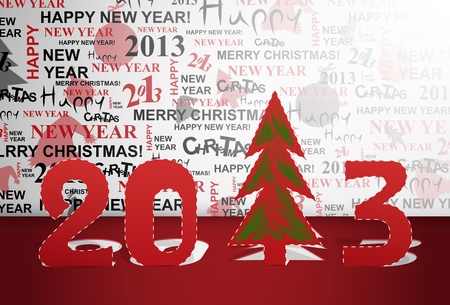 2013 new year with a Christmas tree cut out of paper  Eps 10のイラスト素材