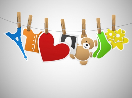 Pictures on the clothespin on the family theme  のイラスト素材