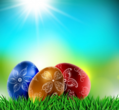 Easter eggs on natural backgroundのイラスト素材