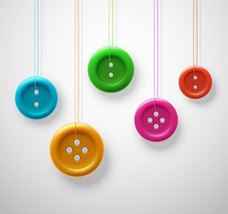 Colorful sewing buttons hanging on threadsのイラスト素材