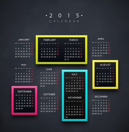 Calendar 2015 year, week starts on monday, eps 10のイラスト素材