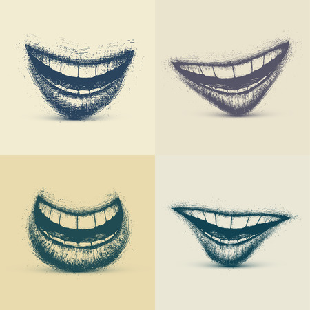 Set of smiles in grunge style, eps 10のイラスト素材