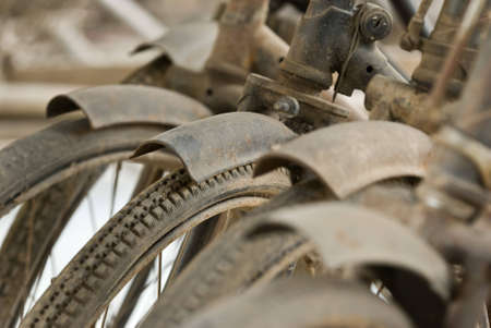 Old bicycle parked in the farmhouseの写真素材
