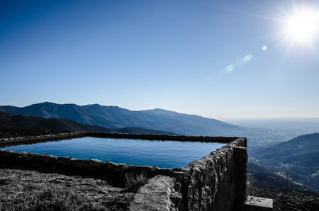 Swimming pool in the rocks With natue made naturally colored in blueの写真素材