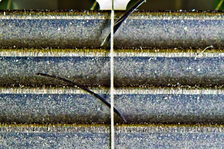 Macro shot for shaving razor with hair strings 