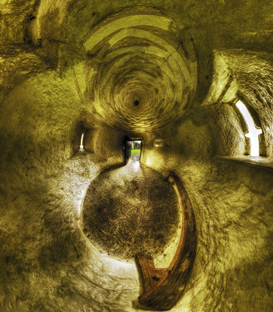 Panorama inside a small tower in the castle of Aughnanure, Co. Galway. Ireland.の写真素材