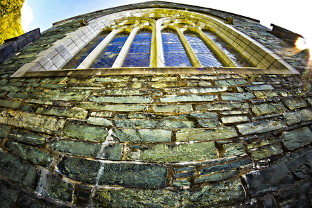 Side window of the Gothic Church near Kylemore Abbey. Co. Galway, Ireland.の写真素材