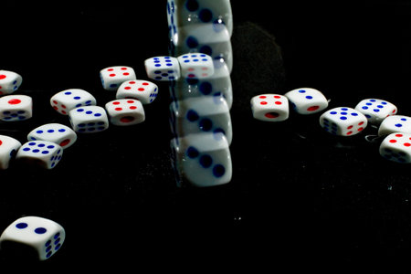 Stroboscopic shot for dice falling into water - part of series.