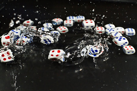 Stroboscopic shot for dice falling into water - part of series.