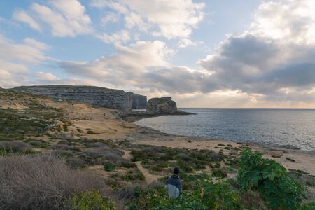 Sunset coastline in Gozo Maltaの写真素材