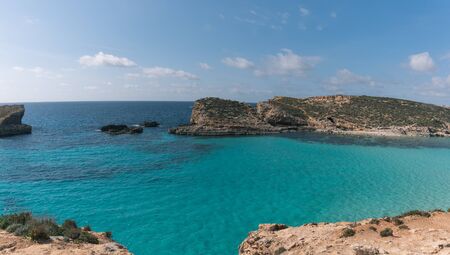 Panoramic view of the coastline on the island of Comino in Maltaの写真素材