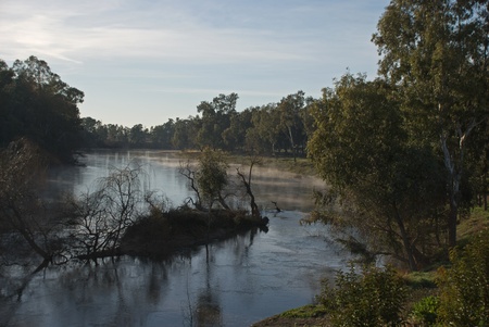 fog and mist over the Murrumbidgee riverの写真素材