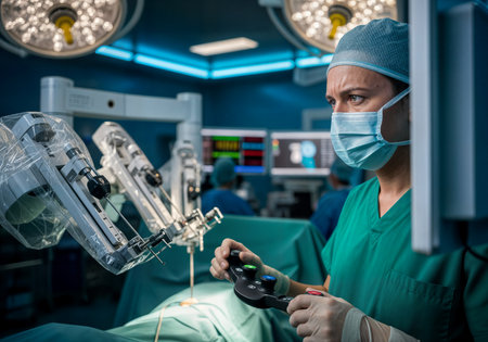 Portrait of a male surgeon operating in operating room. Healthcare and medical concept.の素材